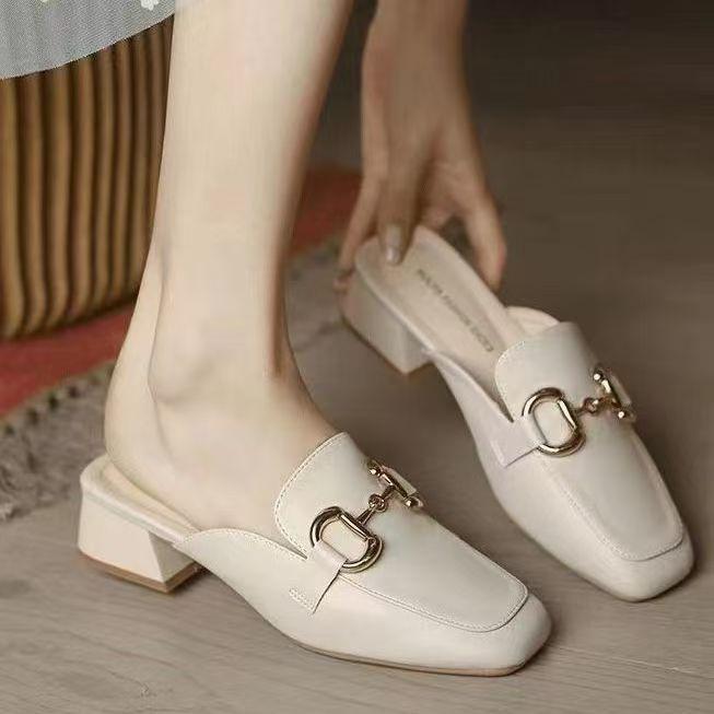 

Женские толстые каблуки 4 см Baotou, высокие каблуки, средний каблук, универсальные, полуподдерживающие, летние, повседневные, одинарные туфли 40 бежевый