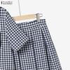 ZANZEA Women Short Sleeve Blouse and Long Skirts Plaid Print Two Piece Suit Sets