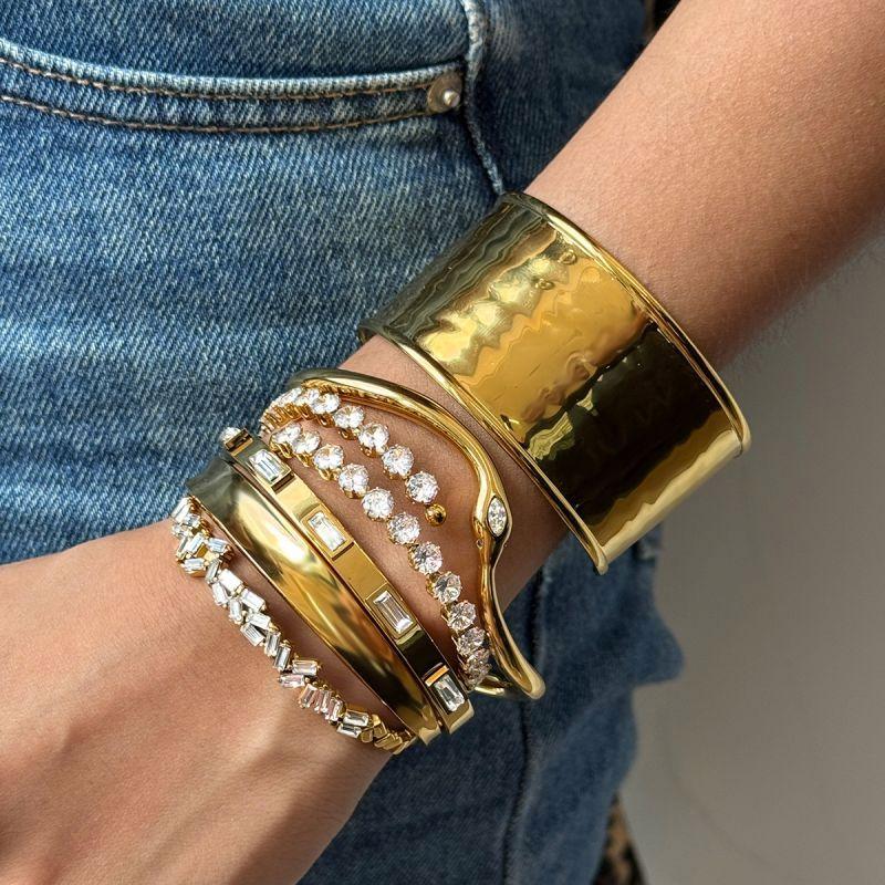 Unisex 18K Gold Plated Stainless Steel Trendy Chain Link Bracelet White Cubic Zirconia Waterproof Opening Bangles Gift Jjguoyi