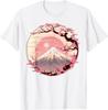 Mount Fuji Sakura Blossom Graphic Tee Japanese Art Style Cotton T-Shirt for Men Streetwear
