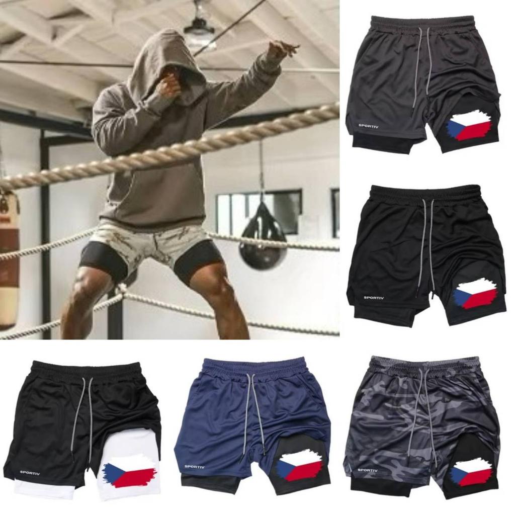 Czech Flag Camouflage Muay Thai Kick Boxing Shorts Men Women Unisex Casual Double Layer Quick Dry Breathable Training Sport Gym Fitness Workout
