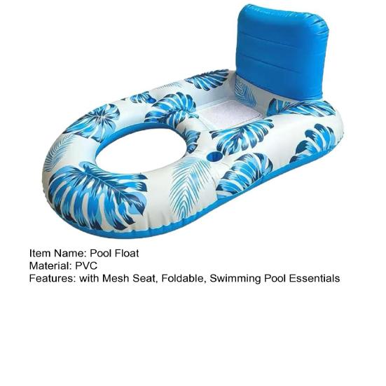 Inflatable Pool Float Mat with Mesh Seat Backrest Tropical Leaf Print
