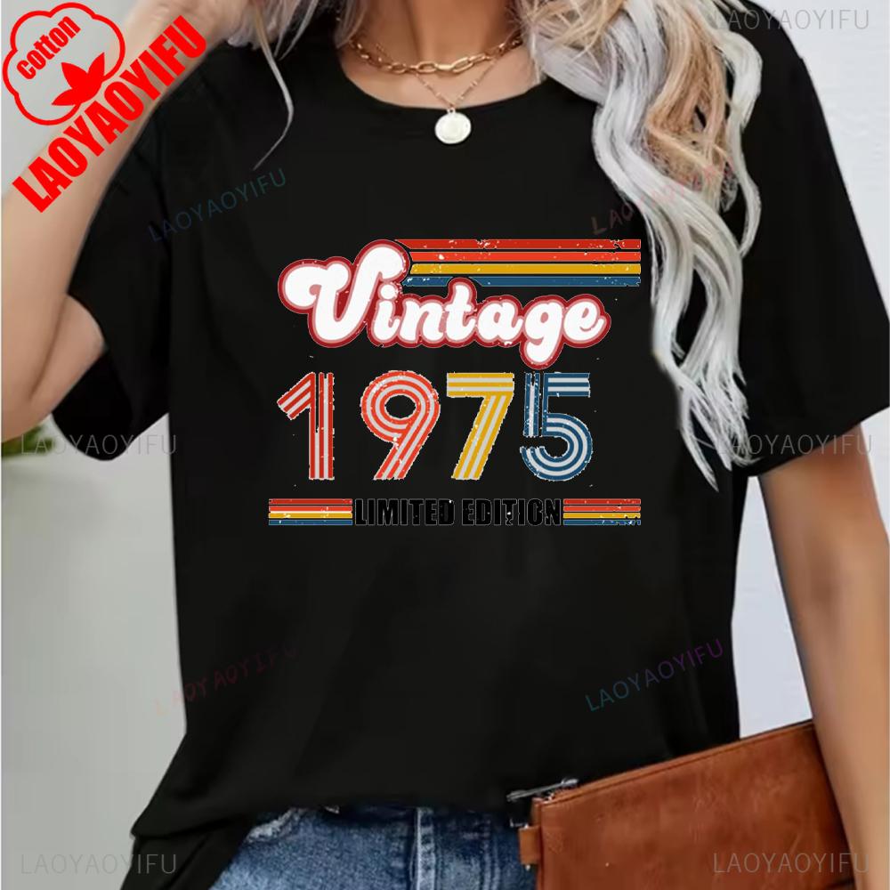 Vintage 1975 Funny 50Th Birthday Gifts 50 Years Old Retro Print T-Shirt Short Sleeve Crew Neck Casual Top for Summer & Spring