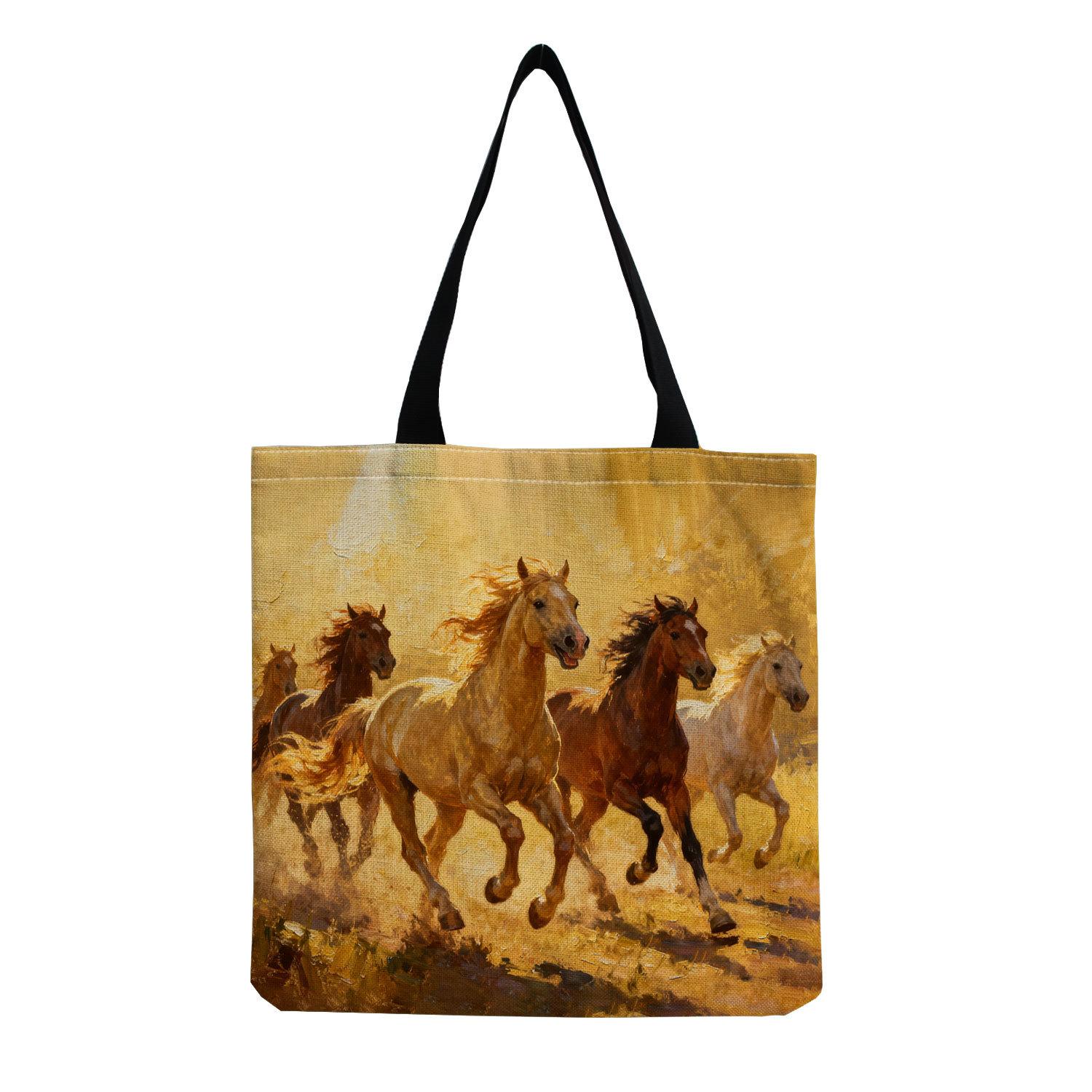 

Women Vintage Linen Tote Bag - Large Capacity Horse Print Shoulder Handbag for Casual & Grocery Shopping KTB hmk2629