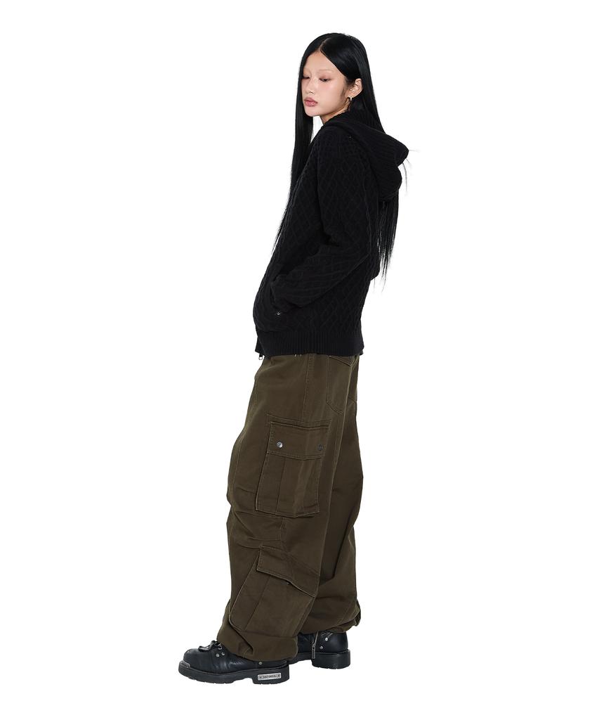 AAKAM Cable Knitted Zip-Up Hoodie (Black)