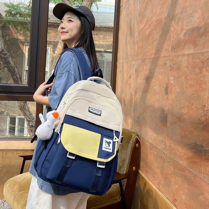 Student Skolväska Campus College Stil Stor Kapacitet Ryggsäck Dam Färgblock Ryggsäck för Flickor