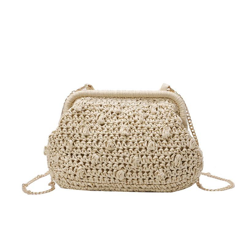 Fashion Beach Bag Shoulder Crossbody Shell Bag Simple Style Women's Versatile Clip Chain Woven Bag
