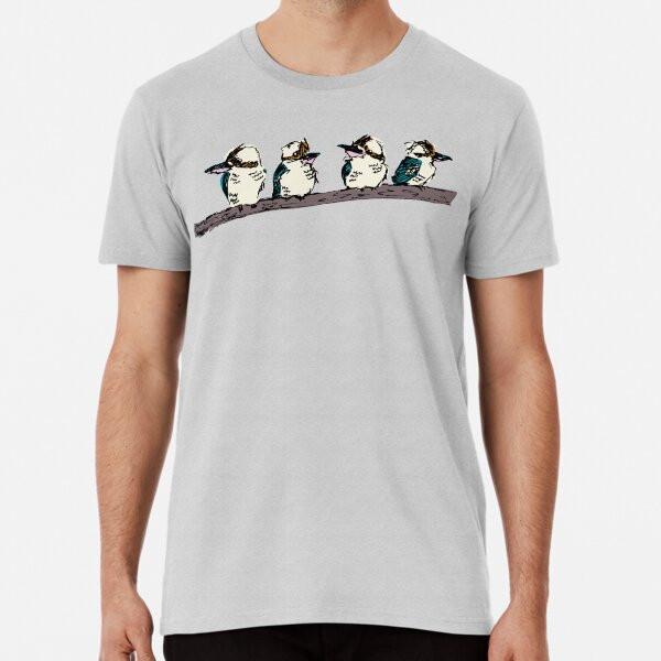 Group of 4 Kookaburras On a Branch - Aqua Pr S To 5XL Made In the AU/USA T-Shirt