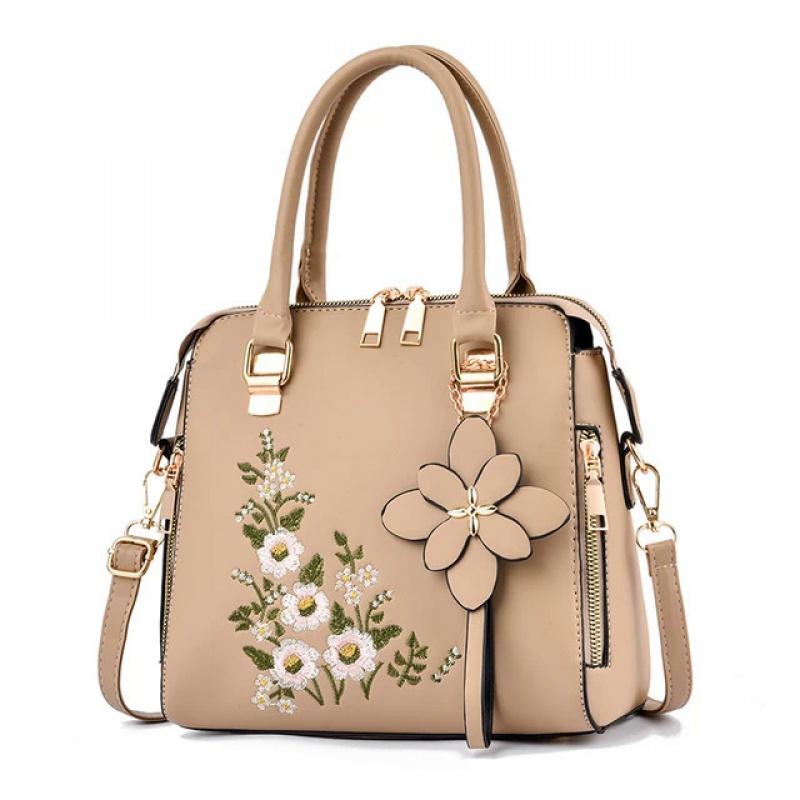 Floral Detail Shoulder Bag, Trendy Zipper Handbag For Work, Casual Crossbody Bag, Women's Floral Decor Purse