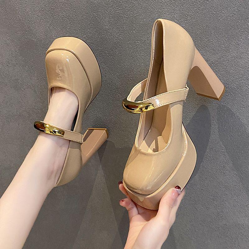 Waterproof table high heels women's 2025 new autumn wear fashion temperament versatile square head thick heel platform single shoes