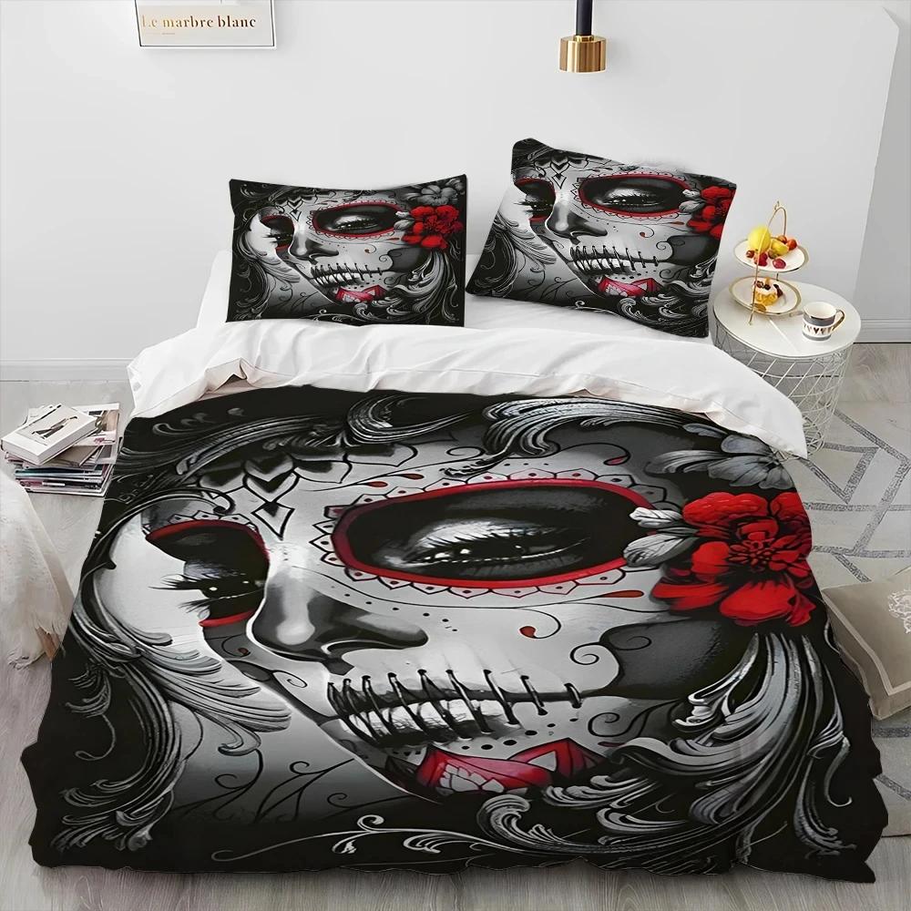 

Comforter 3D Gothic Horror Death Girl Horror Theme Bedding Set Single Double Large Size For Adults Gothic Style Comforter (quilt)-EU Single(135*200cm)3pcs