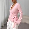 Women's Elegant Tie-Up Knit Long-Sleeve Top for Autumn/Winter