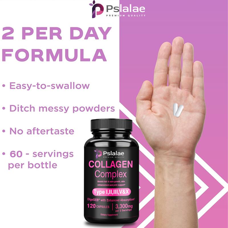 Kapsle s kolagenovým komplexem obsahující hydrolyzované rybí kolagenové peptidy, 3300 mg, doplněk stravy, vhodné pro dospělé.