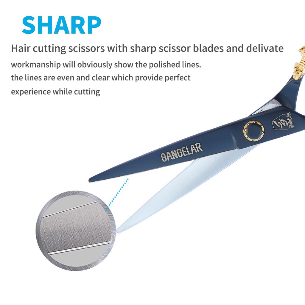 SANGELAR 6 Inch Left-handed Professional Hair Scissors, Magical for Girls' Hair Trimming,Dog Grooming Scissors Can Be Used As Pet Styling Tool