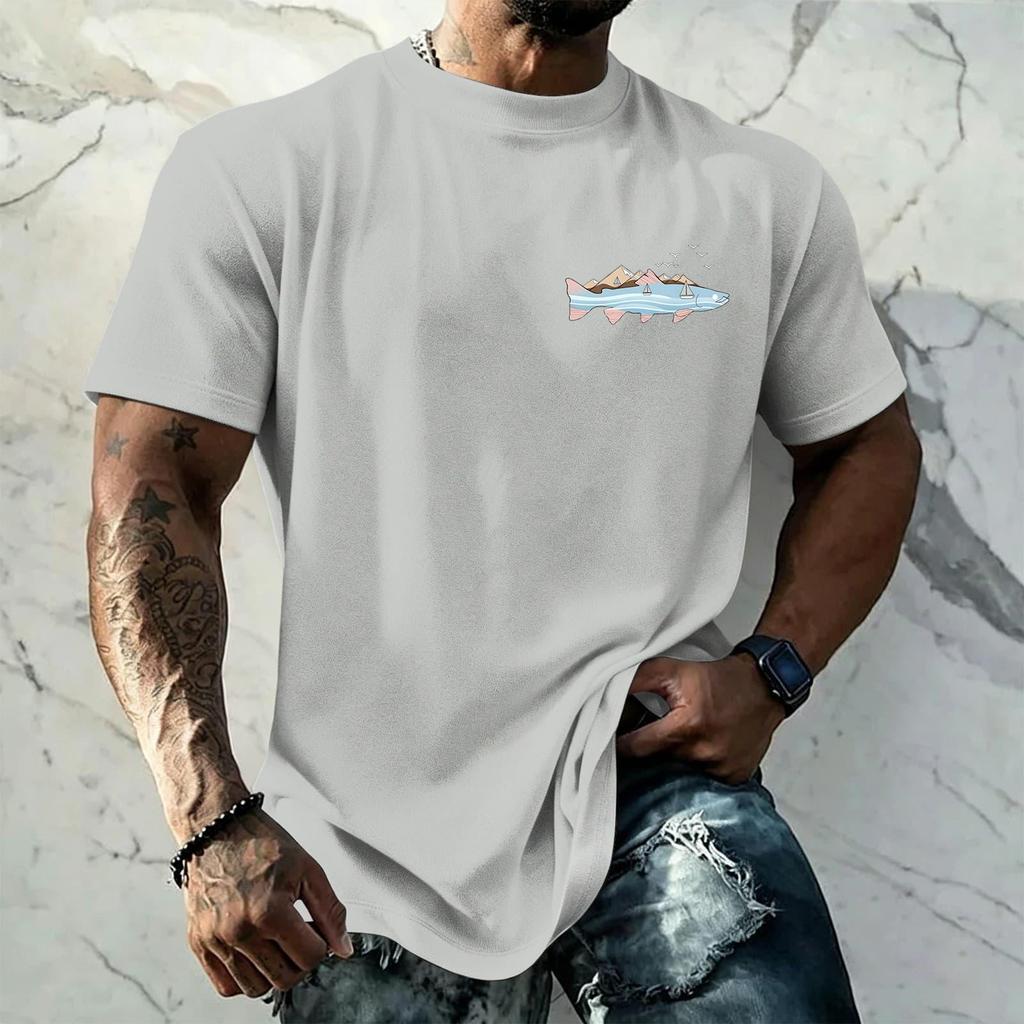 Men's Vintage Texture Printed Short Sleeve T Shirt Loose Fit Casual Summer Daily Wear Top Soft Fabric Comfortable Design