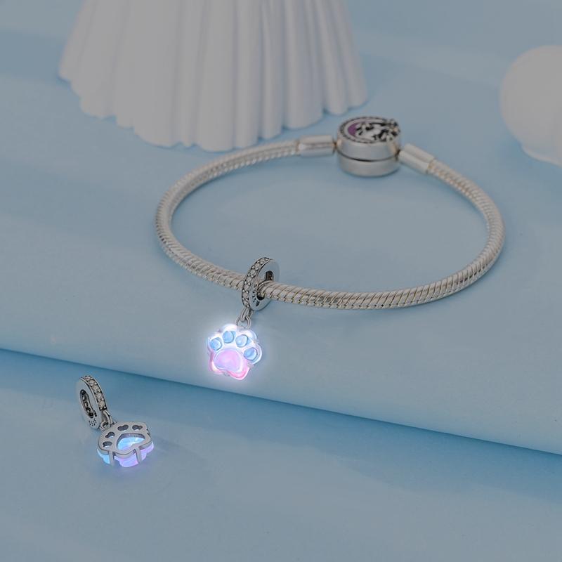 Fit Original Bracelet Copper Luminous Pink Blue Paw Print Pendants Charmsfor Women Jewelry Making Gift