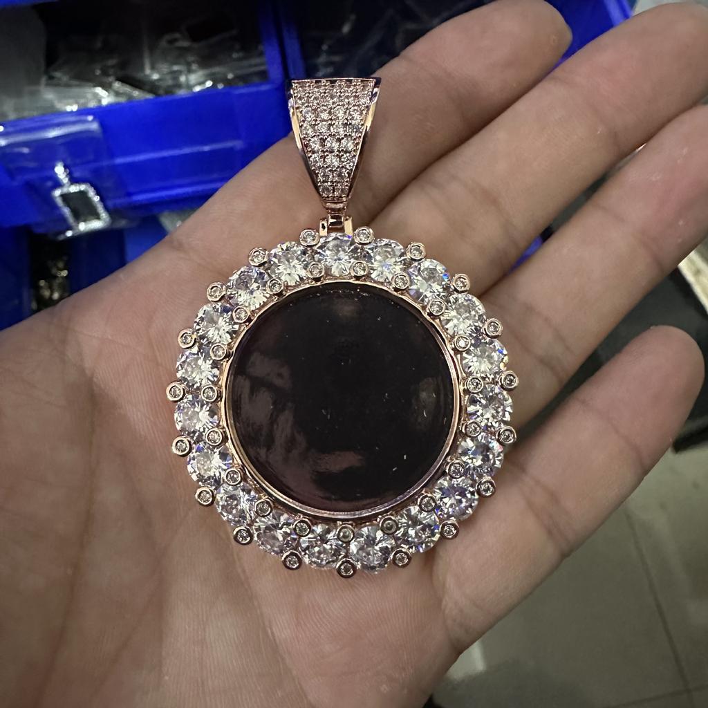 New product photo necklace hip hop round diamond set personalized DIY photo pendant necklace men's and women's accessories