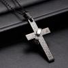 304 Stainless Steel Engraved Lord's Prayer Cross Necklace with Circle Ring, Fashion Hypoallergenic Men Pendant Jewelry