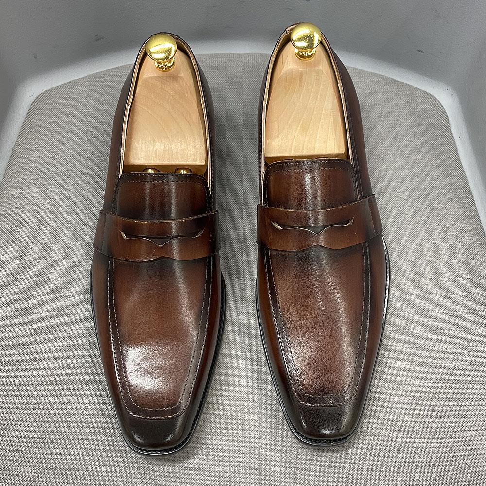 Fashion Size 7 To 12 Classic Mens Penny Loafers Genuine Cow Leather Dress Shoes Brown Handmade Slip on Italian Style Office Formal Shoes