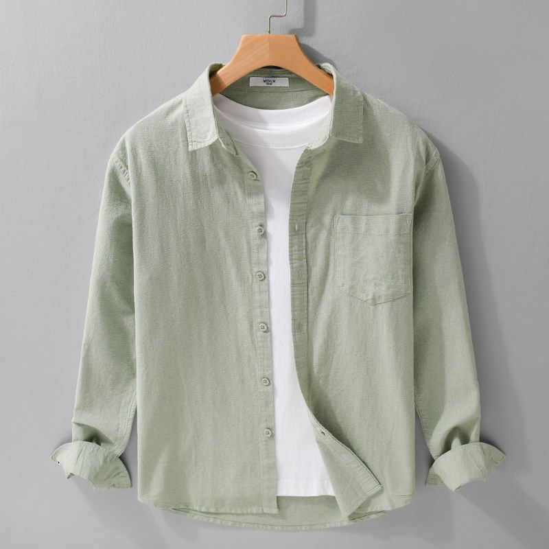 Spring Summer Japan Fashion Retro Long Sleeve Shirts Men's Loose Casual Shirt Outerwear Breathable Washed Cotton Simple and Versatile