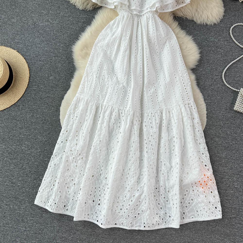 Sexy Flounced French Embroidery Off The Shoulder Holiday Dress Women New Fashion Elegant Beach Chic Boho Dresses