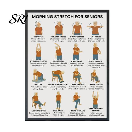 Poster Esercizi da Seduti Tabella Allenamento su Sedia Diagramma Flusso Yoga Dolce Esercizi di Mobilità a Basso Impatto per Anziani Principianti