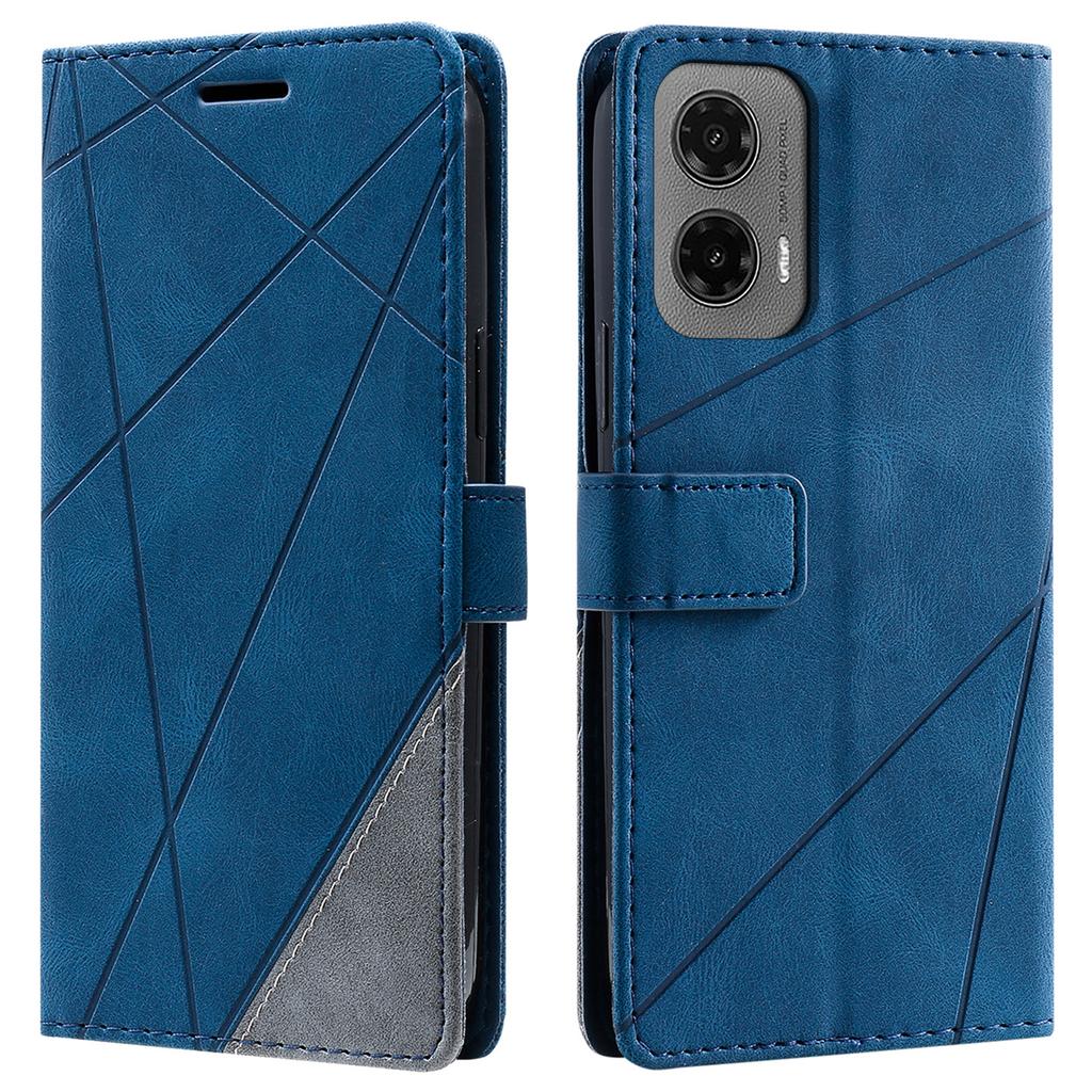 For Motorola Moto G35 5G Case Imprinted Lines PU Leather Splicing Wallet Phone Cover