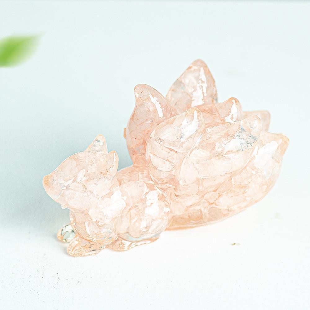 Figurina in Resina di Volpe a Nove Code con Pietre di Cristallo Naturale per Decorazione da Scrivania Regalo per Amici