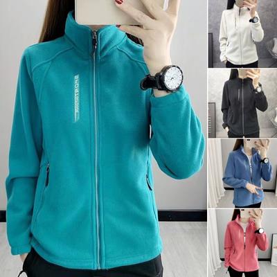 Frühlings- und Winterjacke für Damen, Stehkragen, Polarfleece, Reißverschluss, langärmelig, einfarbig, Strickjacke, warm halten, Sport-Oberbekleidung mit Taschen