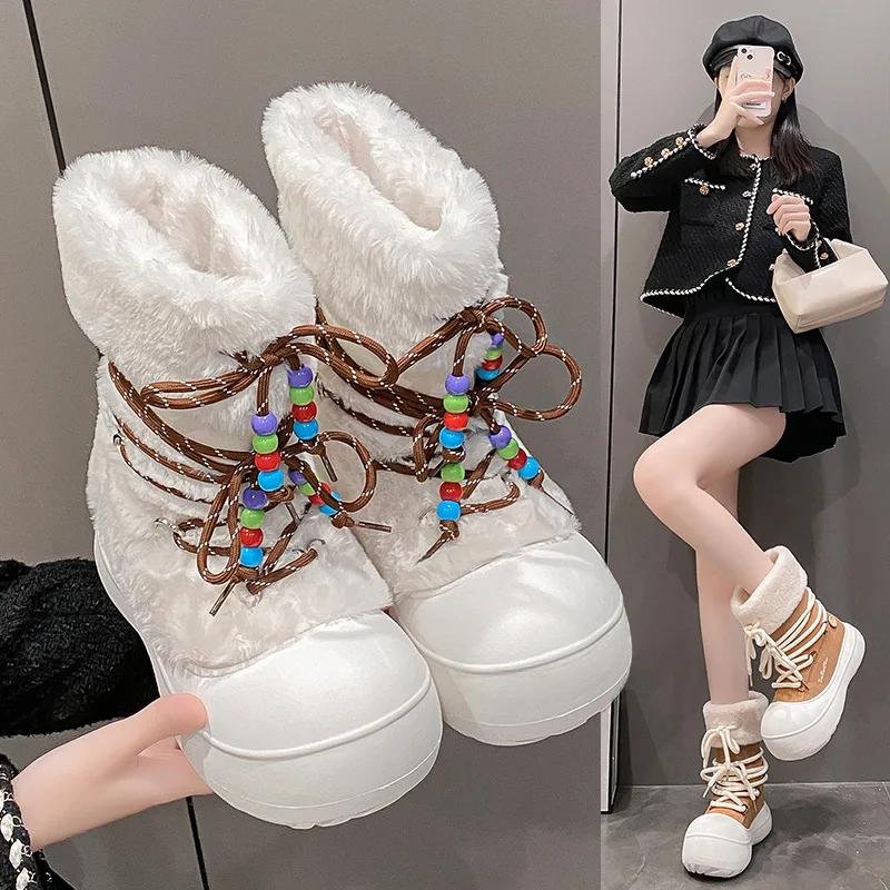 Fashion Fur Platform Women Snow Boots Flats Suede Fashion Casual Shoes Women's Winter Boots 2025 Trend Designer Warm Snow Botas Mujer