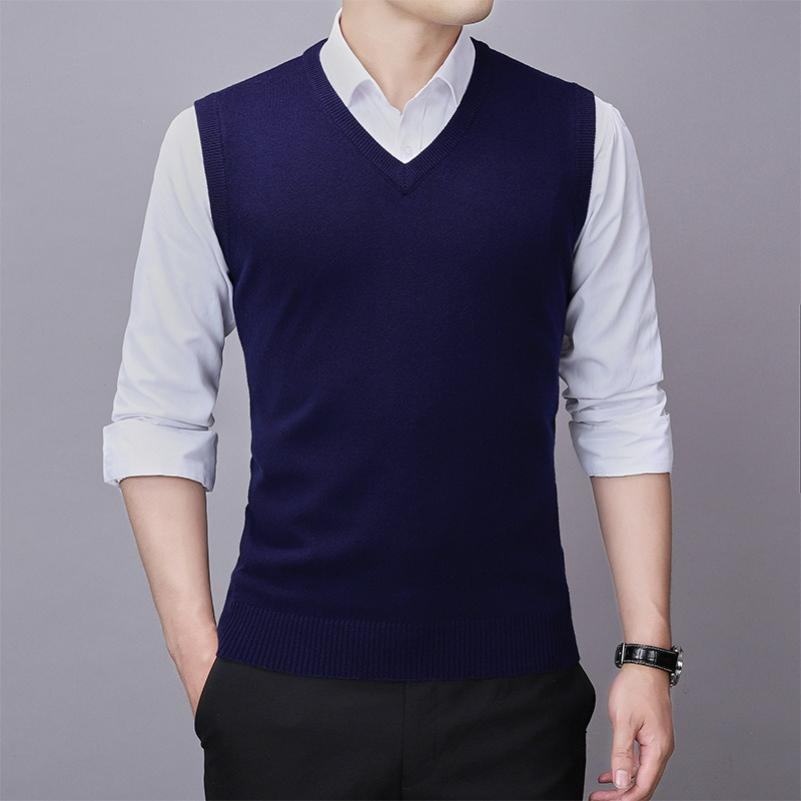 Wool Vest Men's Sweater Vest Business Men's Vest Knitted Solid Color Cardigan Waistcoat Tide