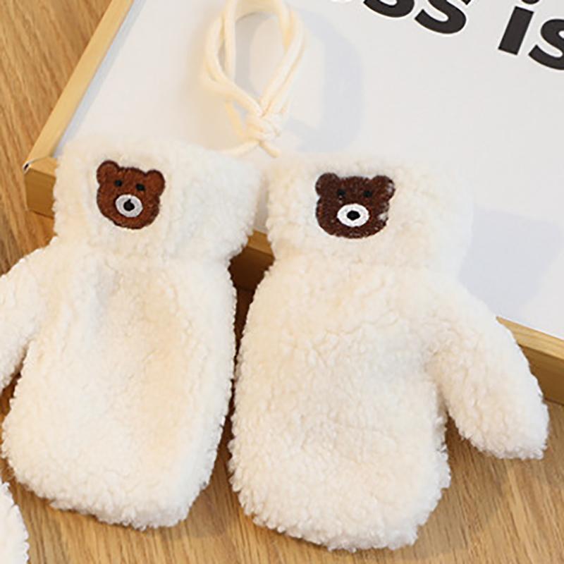 New Fleece Baby Scarf Gloves Children Winter Cute Bear Warm Mittens Scarves Student Full Finger Gloves Knitted Kids Gloves