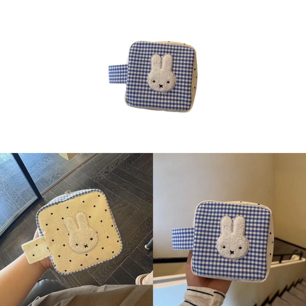 Blue Check Miffy Rabbit Storage Bag With Polyester Material For Casual Daily Use