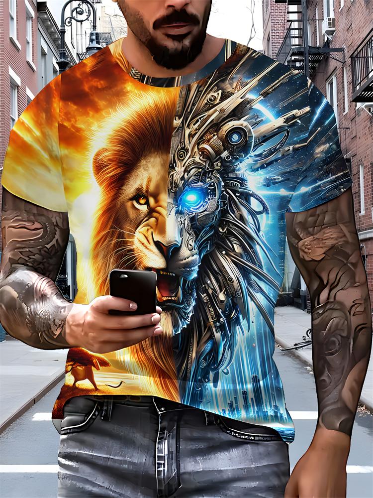 2026 New Men's 3D Dragon Print T-shirt Casual Short-sleeved Pullover Polyester Round-neck Summer Outdoor Clothing Adult Size