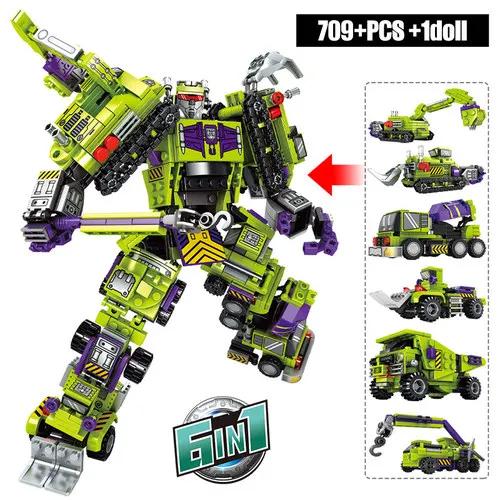 Non-Toxic 6 In 1 Deformation Car Assembly Building Blocks Transformation Rotots Vehicle Bricks Action Figure Children Puzzle Toys Gifts