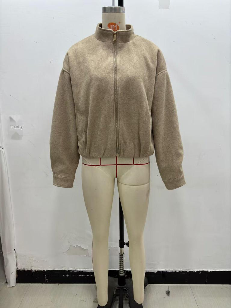 2025 Spring European & American Women's Fashion Stand-up Collar Soft Bomber Jacket