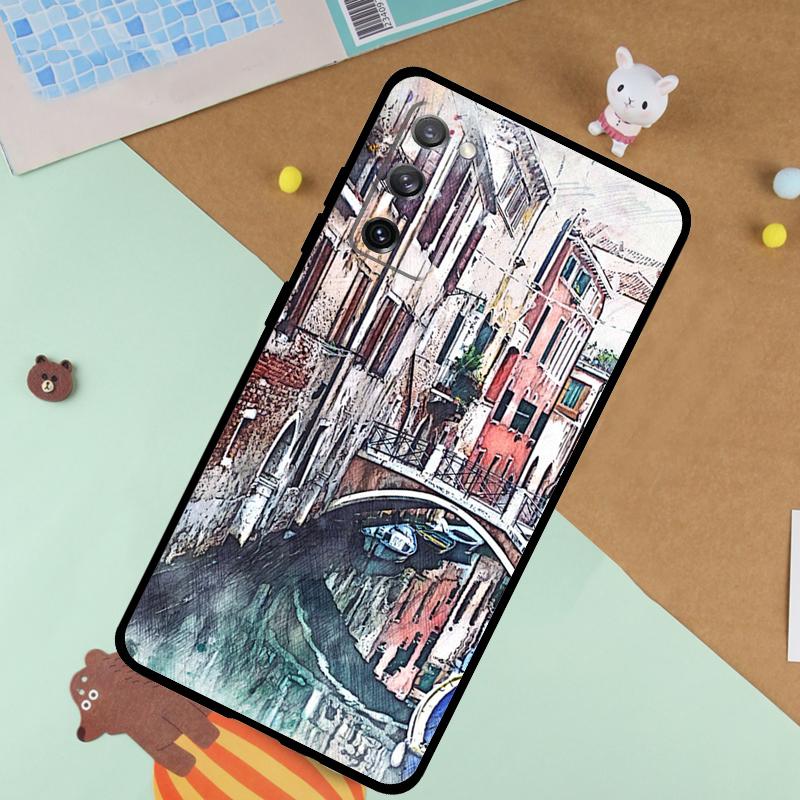Voyage Italie Rue Venise Étui Pour Samsung Galaxy S23 S22 Ultra S21 S20 FE S8 S9 S10 Note 10 Plus Note 20 Ultra Housse