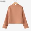 ZANZEA Women Casual Turn Down Collar Loose Long Sleeve Blouse