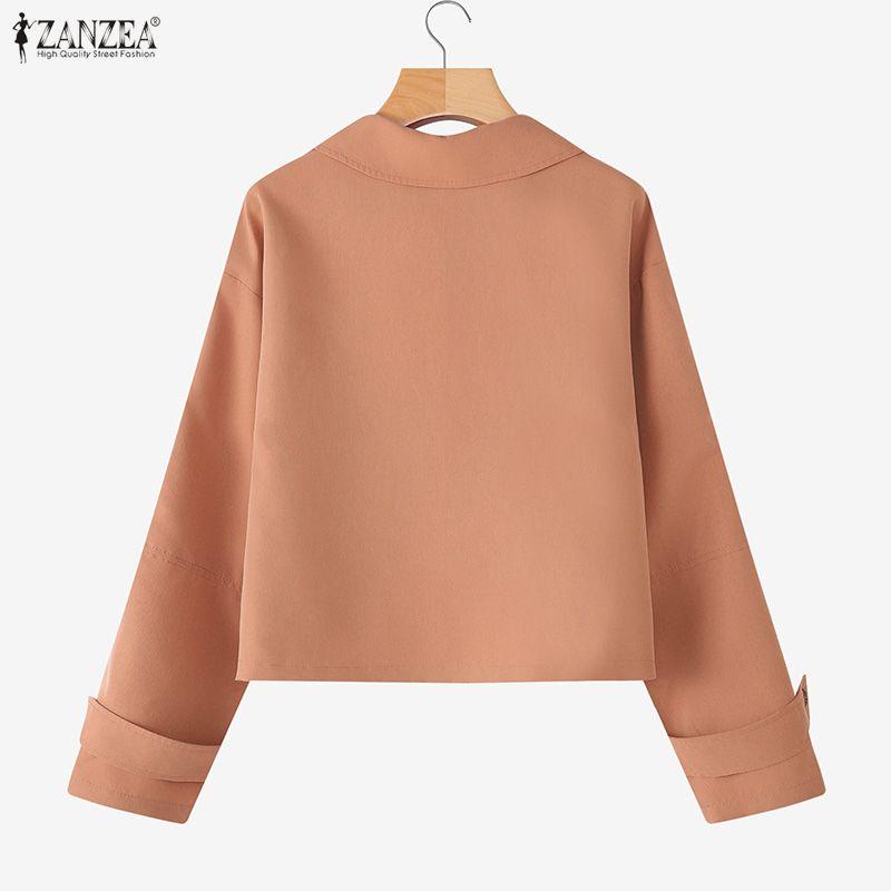 ZANZEA Women Casual Turn Down Collar Loose Long Sleeve Blouse