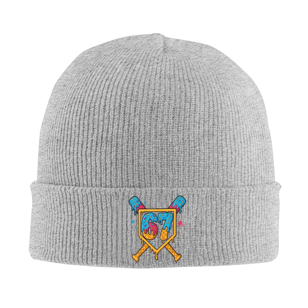 Baseball Ice Cream Drip 67 Meme Bonnet Hats  Beanie Hats Autumn Winter Design Knitted Hat Retro Men Women Outdoor Head Wrap Cap