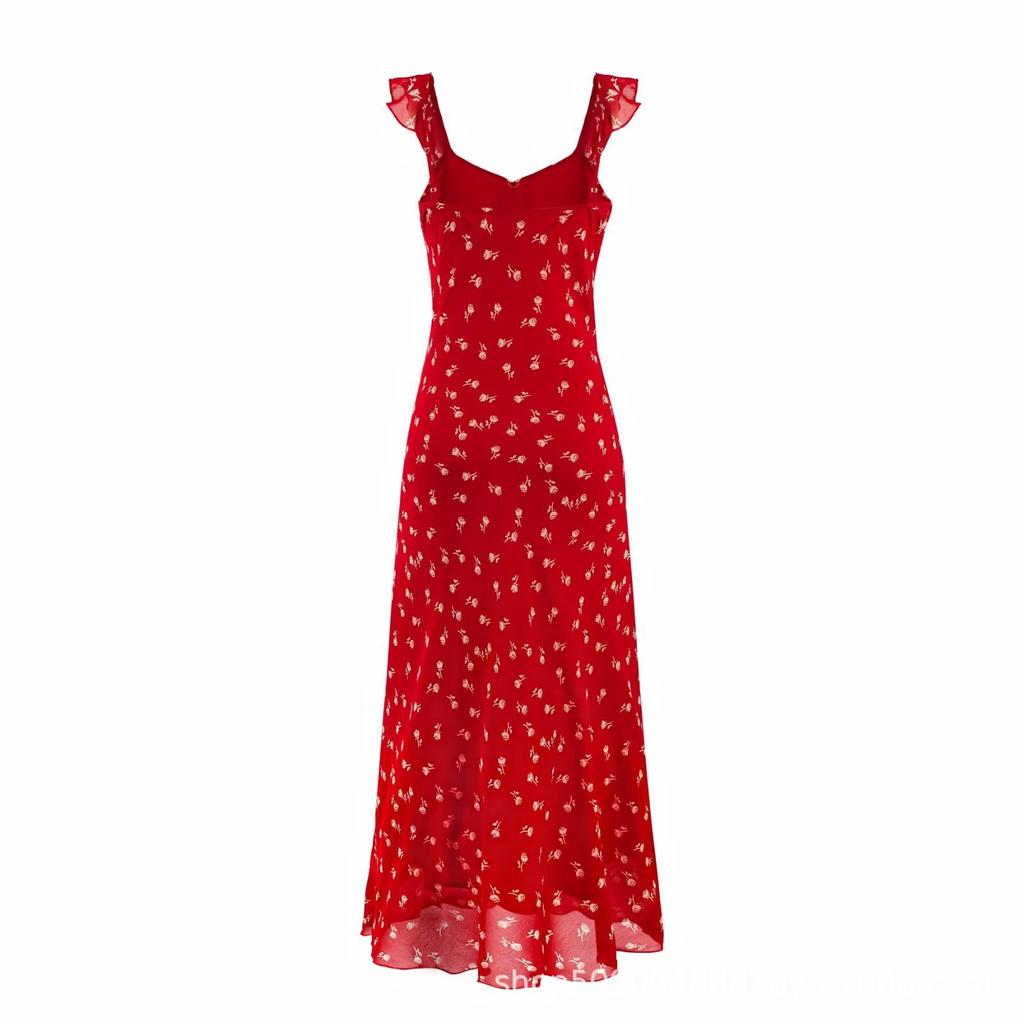 French Three-dimensional Cutting Ruffle Leaf Edge Design Sense Floral Suspender Dress Women's Summer Pure Desire Slim and Thin Dress