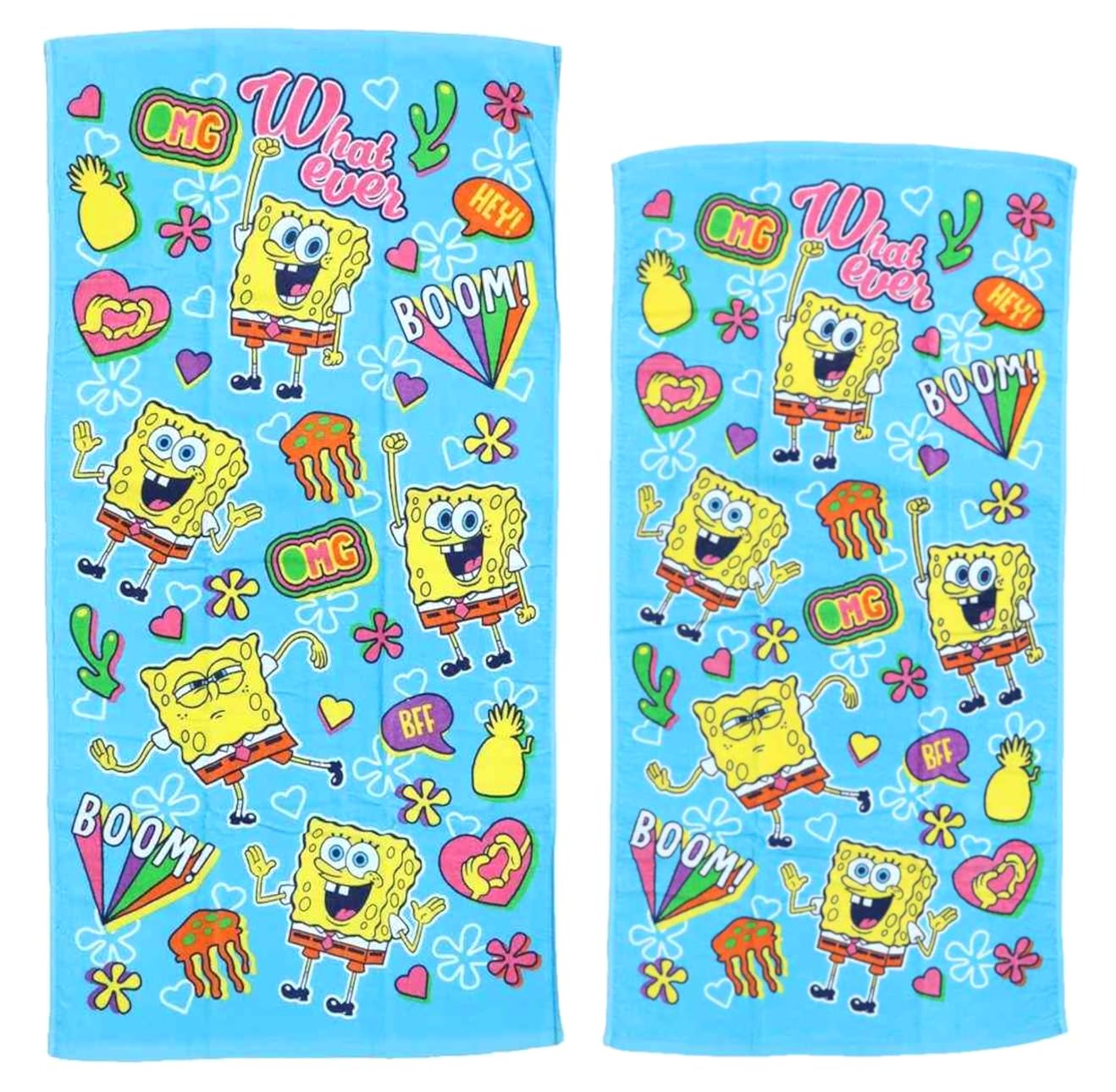 

Hayashi SpongeBob Bath Towel Junior Bath Towel 2 Pattern Set Colorful Shower & (Jacquard Blue)