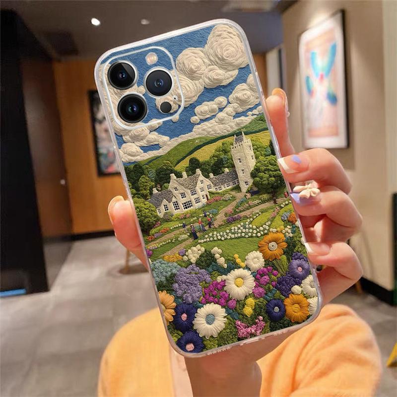 Phone Case For Iphone 17 16 Pro Max 15 14 13 Pro Max 17 Air 15 16 Pro 15Plus Cozy Crochet Winter Village Art
