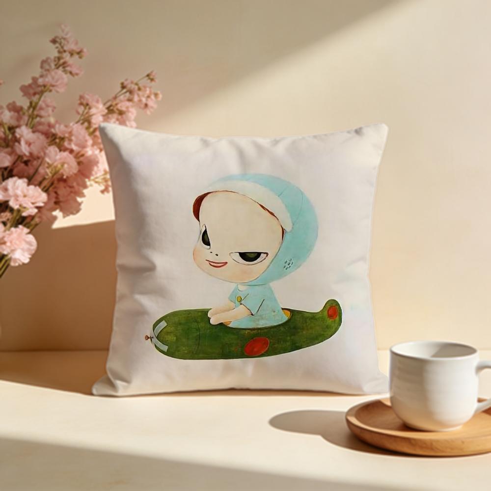 Stylish YYoshitomo Naraes Cushion Cover Stylish Washable Pillow Cover Ideal for Couch Bedroom Car Decoration
