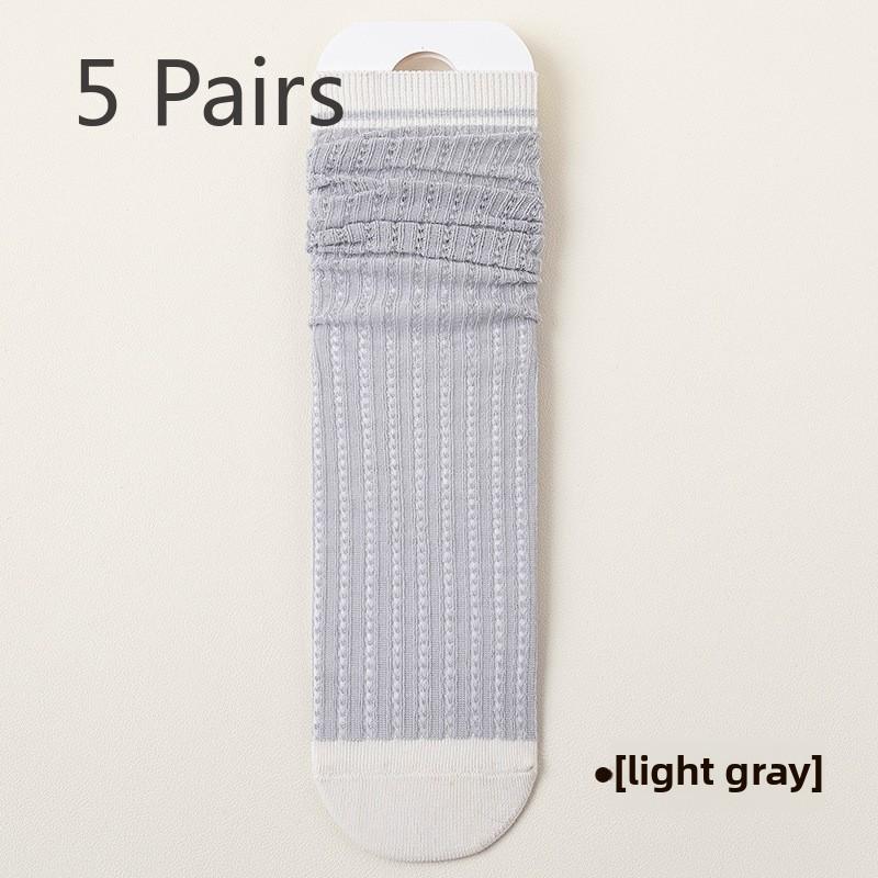 5 Pairs of Women's Spring and Autumn Deodorant Breathable Midtube Mesh Pile Cotton Socks