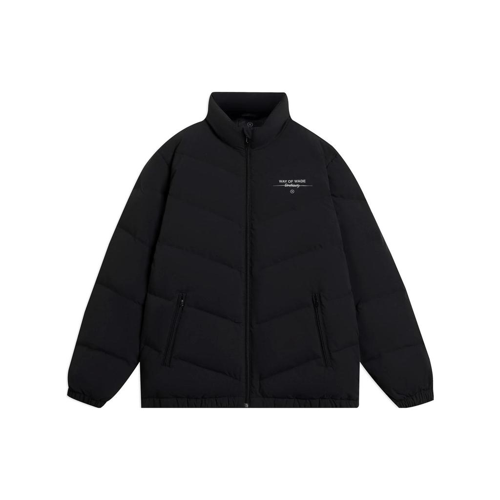 Li-Ning Logo Print Stand Collar Zipper Down Jacket Men Outerwear Black AYMS143-1