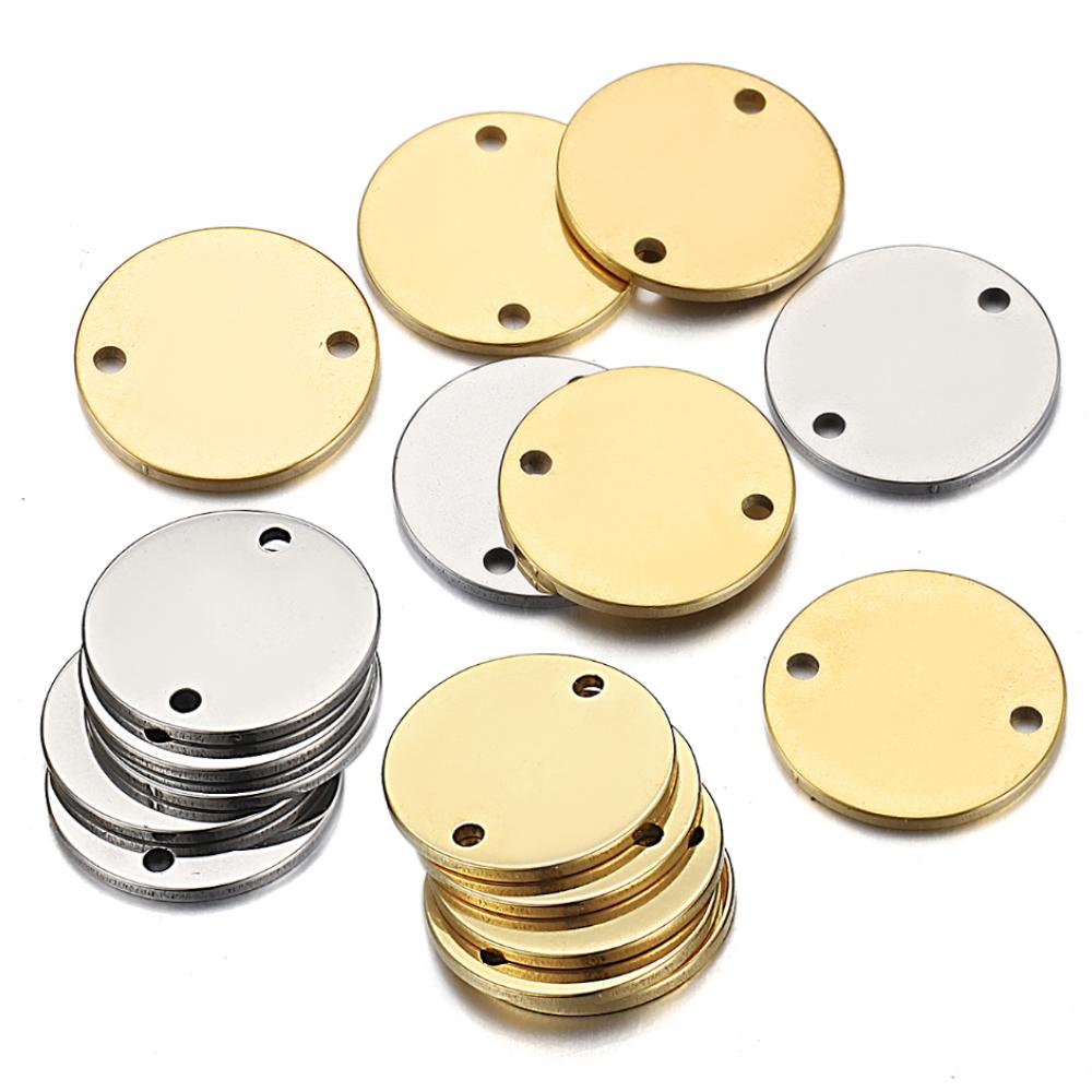 10pcs Stainless Steel Round Charms Double Holes Pendants Necklace Bracelet Connectors for Jewelry Making DIY Earring Pendants