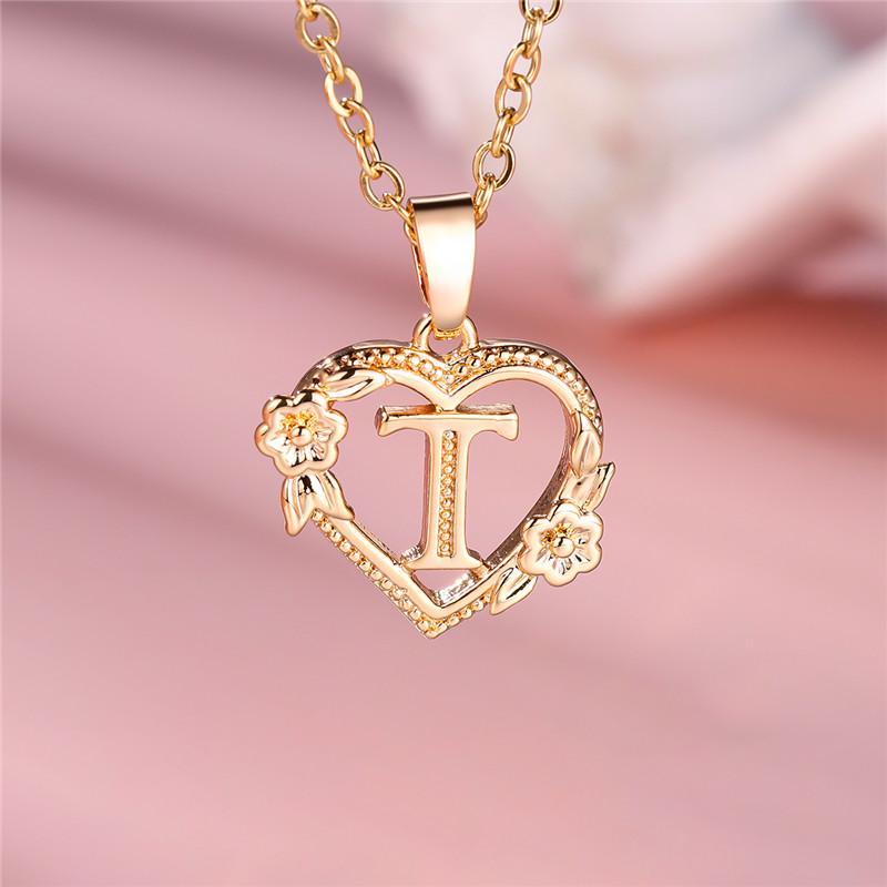 Cute Female A-Z Letter Pendant Necklace Yellow Gold Color Wedding Jewelry Gift For Women