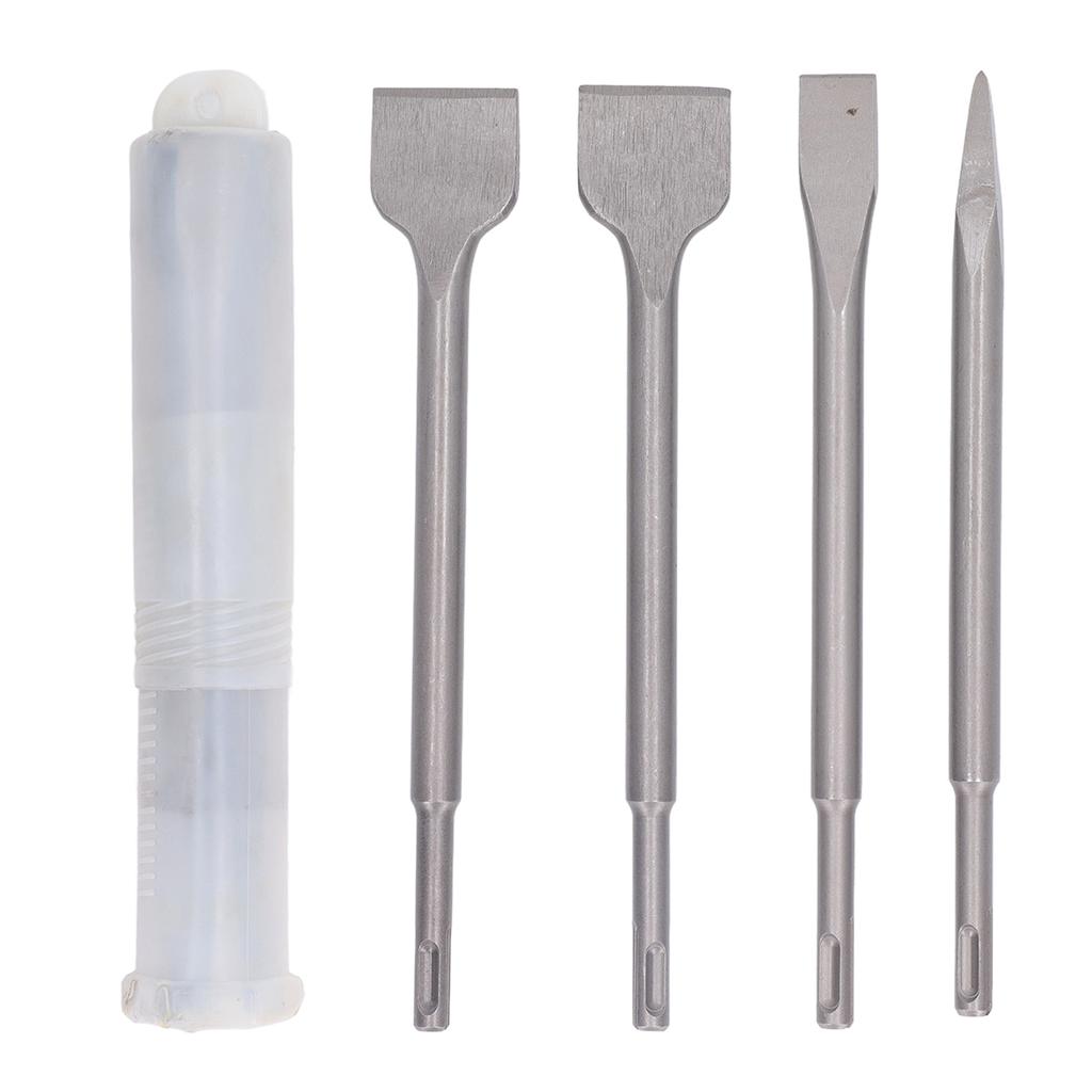 4PCS Electric Hammer Chisels Round Shank Point and Flat Chisel Set for Stone Concrete Brick Wall