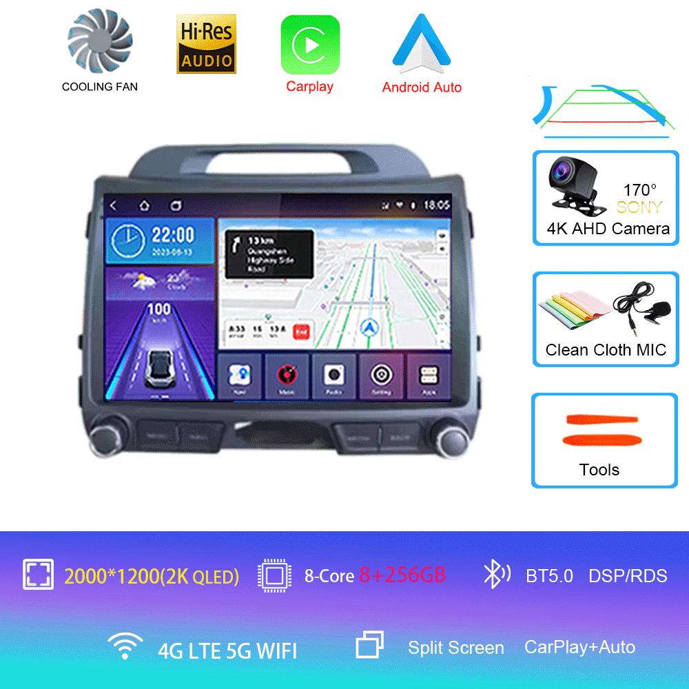 Android 14 For KIA Sportage 3 2010 - 2016 Car Multimedia Player GPS Navigation 9Inch QLED TouchScreen Wireless Carplay WIFI 4G